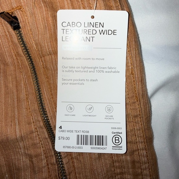 NWT Athleta Cabo Textured Wide Leg Linen Pants in Sienna Size 4 Airy Drawstring - Picture 3 of 6